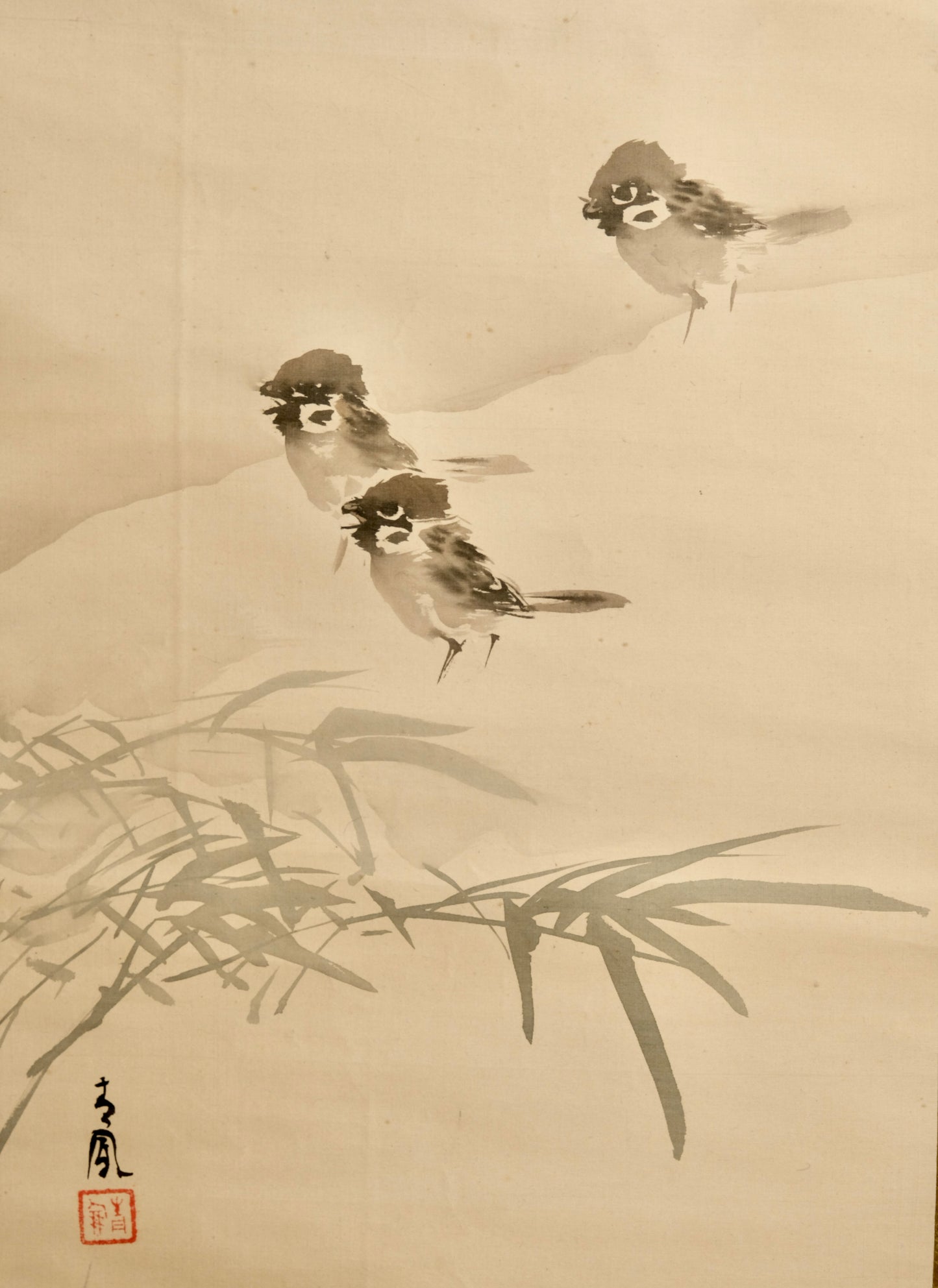 Mochizuki Seiho-望月青鳳（1866-？）一 Sparrows In The Snow -すずめと雪