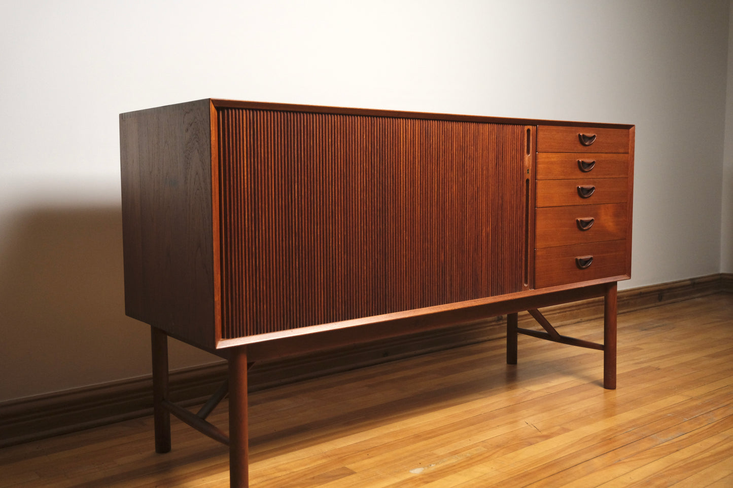 Danish Teak Cabinet with Tambour by Peter Hvidt