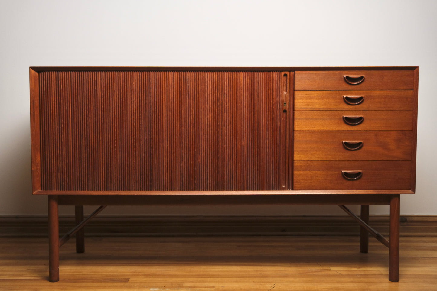 Danish Teak Cabinet with Tambour by Peter Hvidt