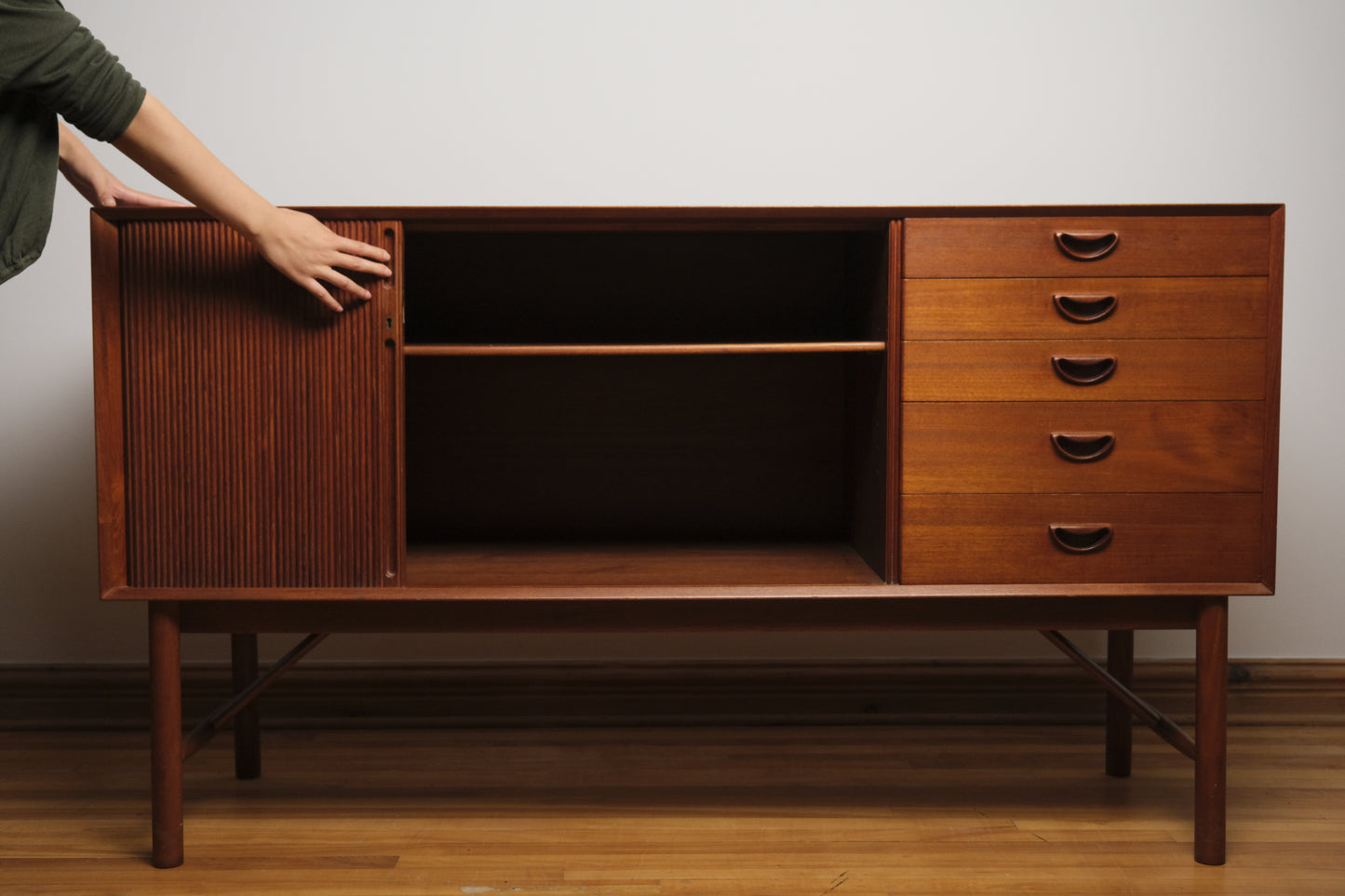 Danish Teak Cabinet with Tambour by Peter Hvidt